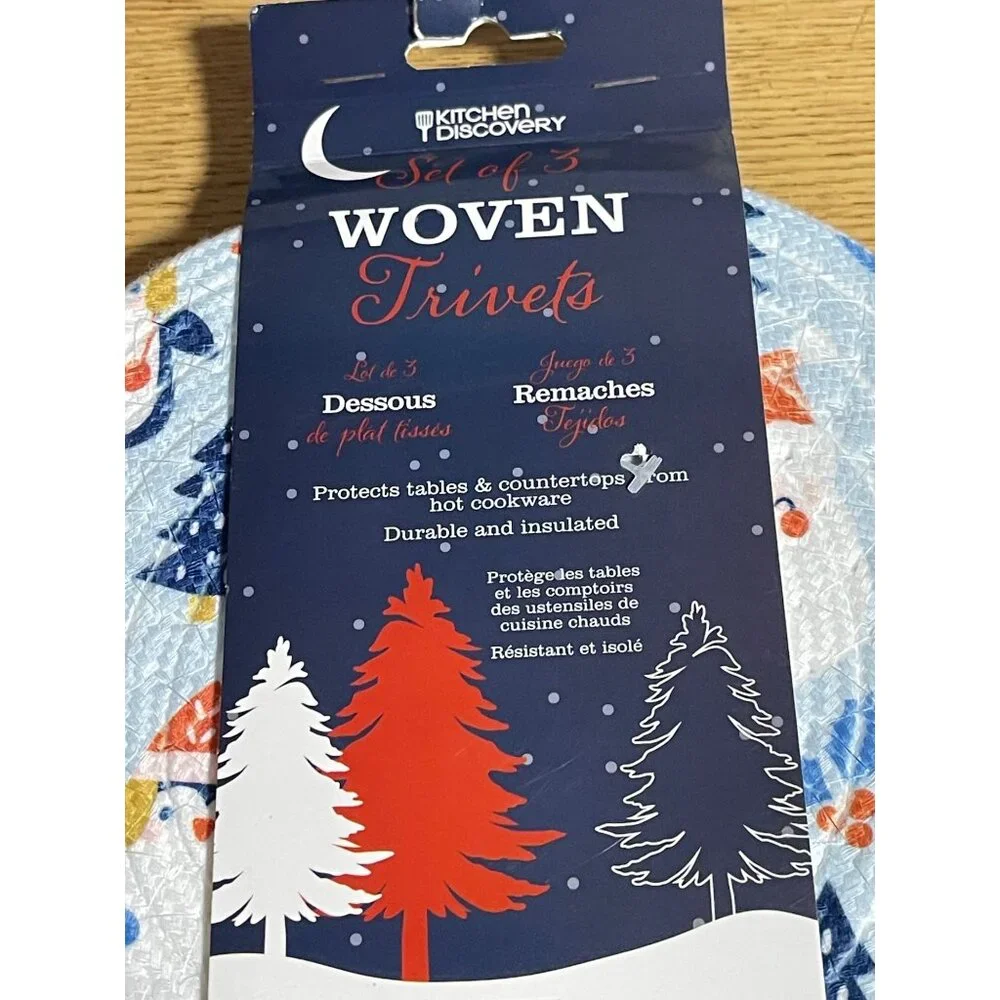 Kitchen Discovery Blue Snowmen Woven Cotton Trivets Set Of 3 Hot Pads 8 In
